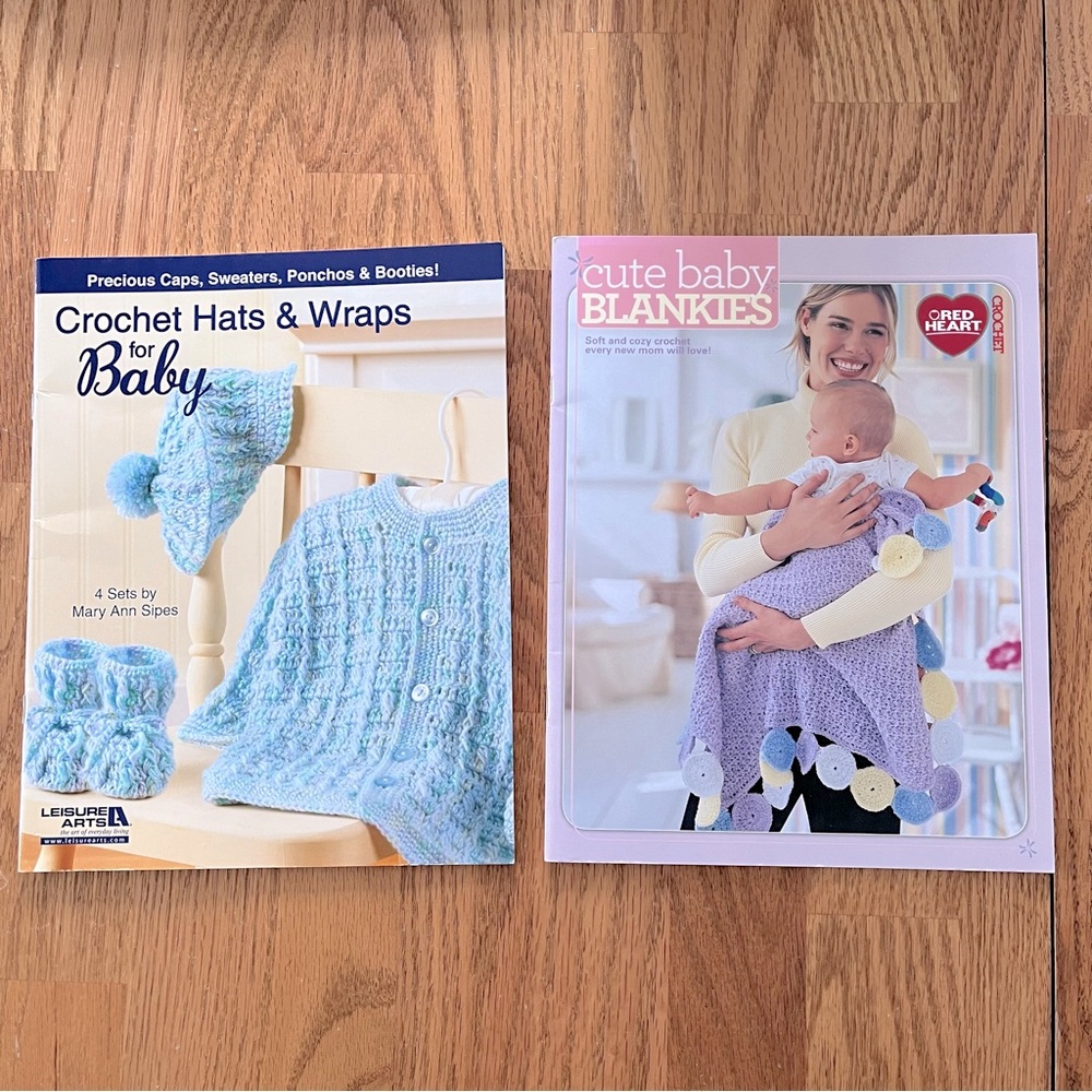 NWT Set of 2 Crochet Baby Hats, Baby Wraps, Baby Booties, & Baby Blanket Books